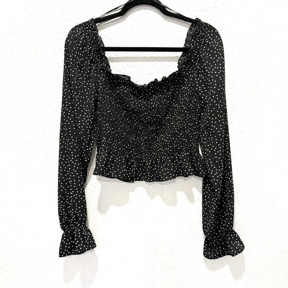 Forever 21 polka dot smock bodice long sleeve Blouse M
